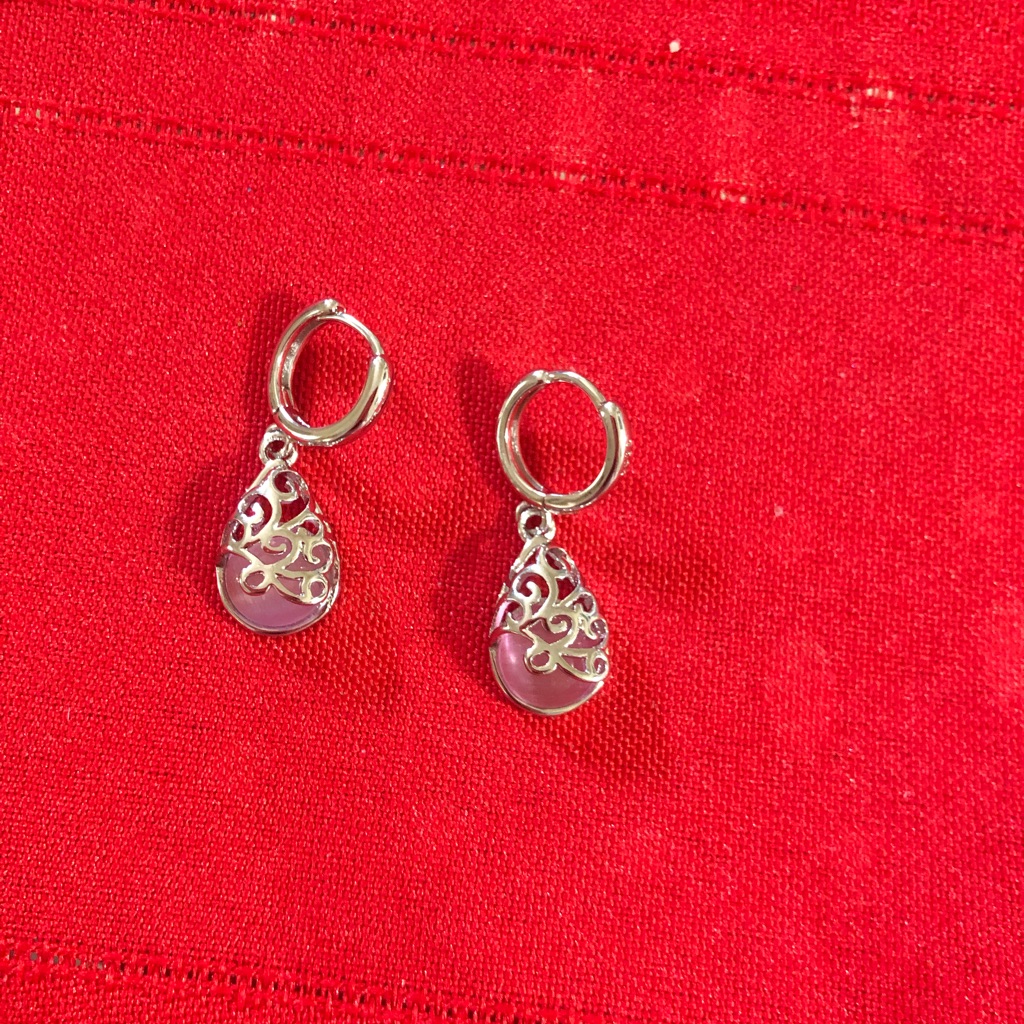 925 Sterling Silver Pink Opal Earrings